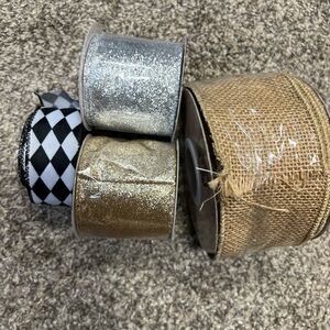 Glitter Silver and Gold Ribbon Set with Burlap Roll